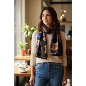 Vintage Talbots square silk scarf 100% Silk nautical-inspired medallion crests r